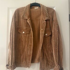 POL Brown Studded Corduroy Jean Jacket